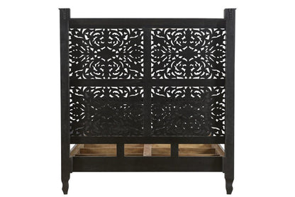 Black Carved Floral Distressed Solid Wood Queen Bed Frame HomeRoots