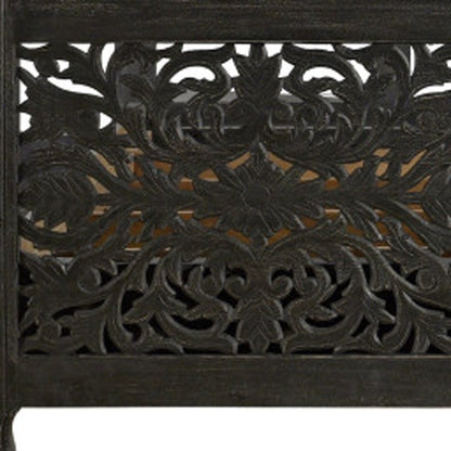Black Carved Floral Distressed Solid Wood Queen Bed Frame HomeRoots