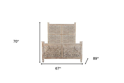 Gray Carved Floral Distressed Solid Wood Queen Bed Frame HomeRoots