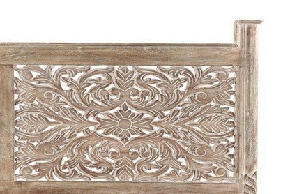 Gray Carved Floral Distressed Solid Wood Queen Bed Frame HomeRoots