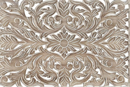 Gray Carved Floral Distressed Solid Wood Queen Bed Frame HomeRoots