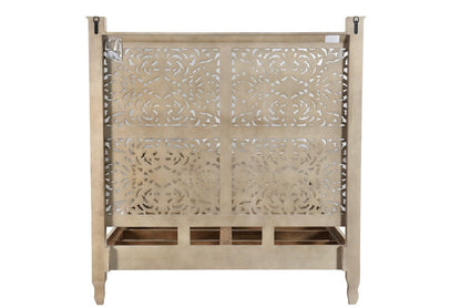 Gray Carved Floral Distressed Solid Wood Queen Bed Frame HomeRoots