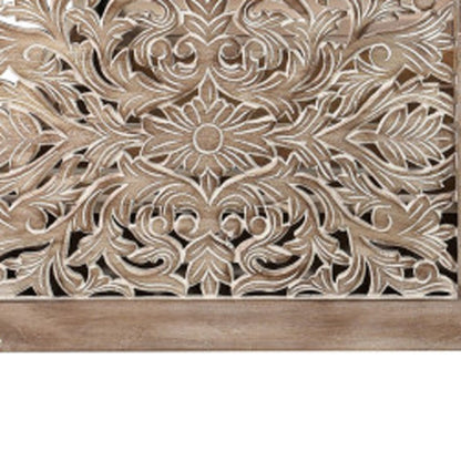 Gray Carved Floral Distressed Solid Wood Queen Bed Frame HomeRoots