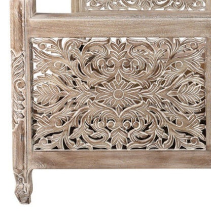 Gray Carved Floral Distressed Solid Wood Queen Bed Frame HomeRoots