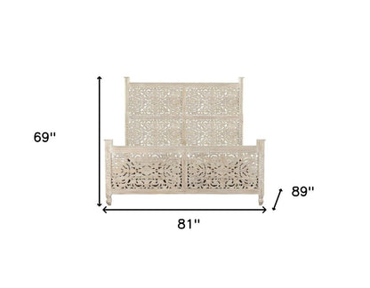 White Carved Floral Distressed Solid Wood King Bed Frame HomeRoots