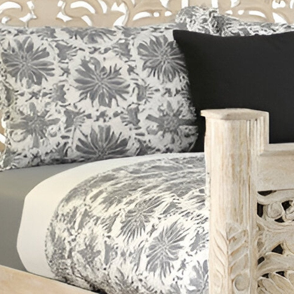 White Carved Floral Distressed Solid Wood King Bed Frame HomeRoots