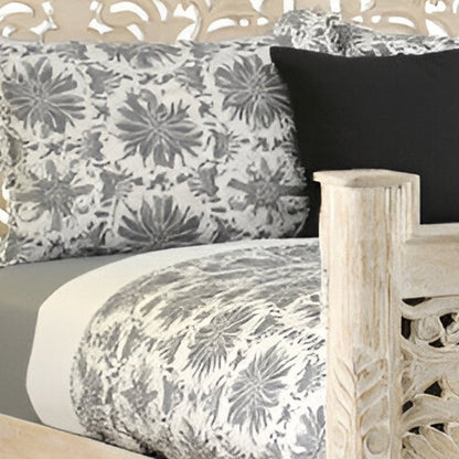 White Carved Floral Distressed Solid Wood King Bed Frame HomeRoots