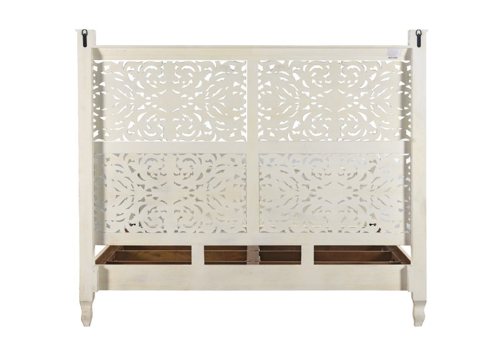 White Carved Floral Distressed Solid Wood King Bed Frame HomeRoots