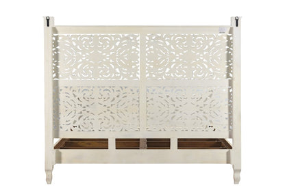White Carved Floral Distressed Solid Wood King Bed Frame HomeRoots
