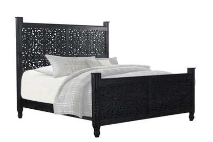Carved Solid Wood King Black Bed HomeRoots