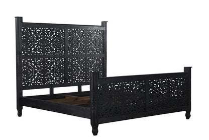 Carved Solid Wood King Black Bed HomeRoots