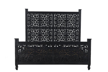 Carved Solid Wood King Black Bed HomeRoots