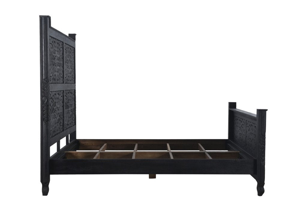 Carved Solid Wood King Black Bed HomeRoots
