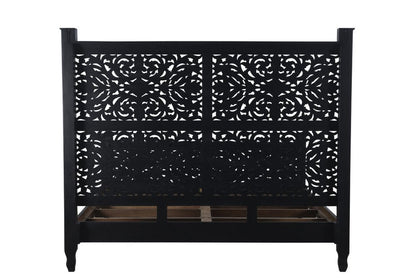 Carved Solid Wood King Black Bed HomeRoots