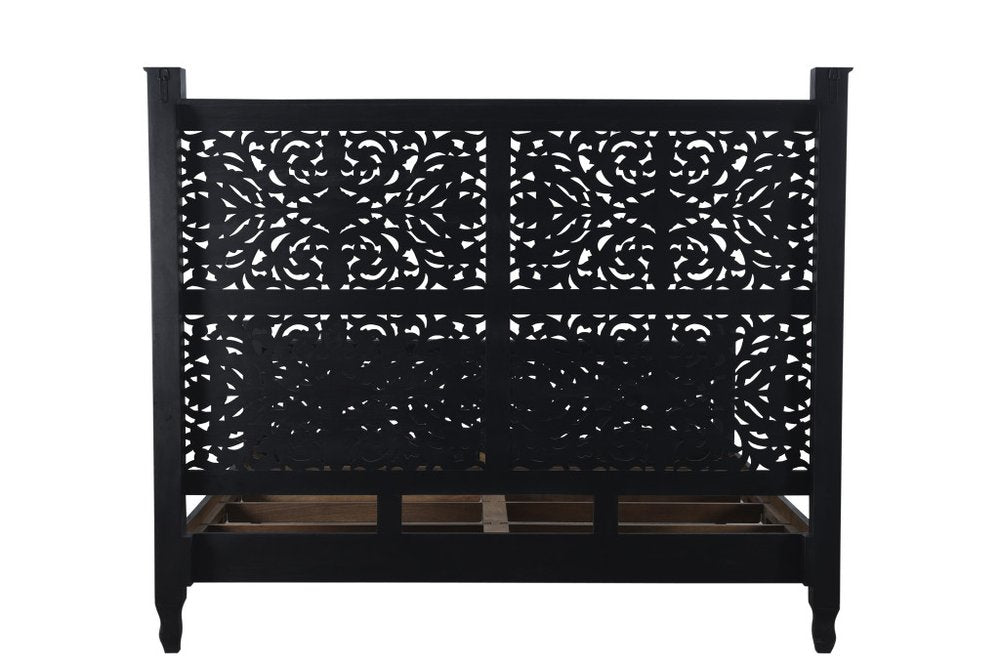 Carved Solid Wood King Black Bed HomeRoots