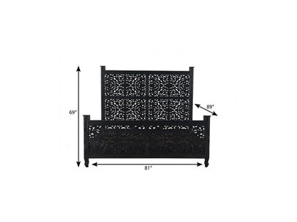 Carved Solid Wood King Black Bed HomeRoots