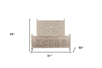 Gray Carved Floral Solid Wood King Bed Frame HomeRoots