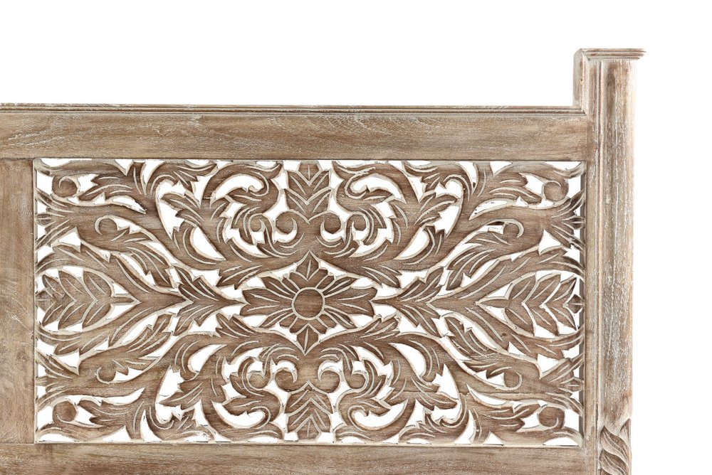 Gray Carved Floral Solid Wood King Bed Frame HomeRoots