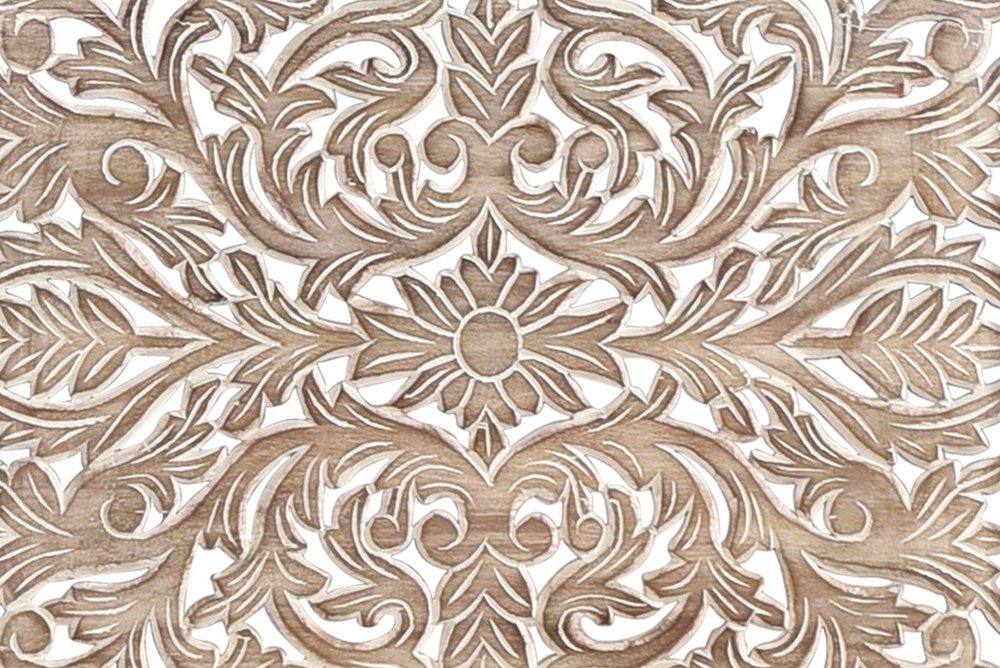 Gray Carved Floral Solid Wood King Bed Frame HomeRoots