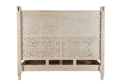 Gray Carved Floral Solid Wood King Bed Frame HomeRoots