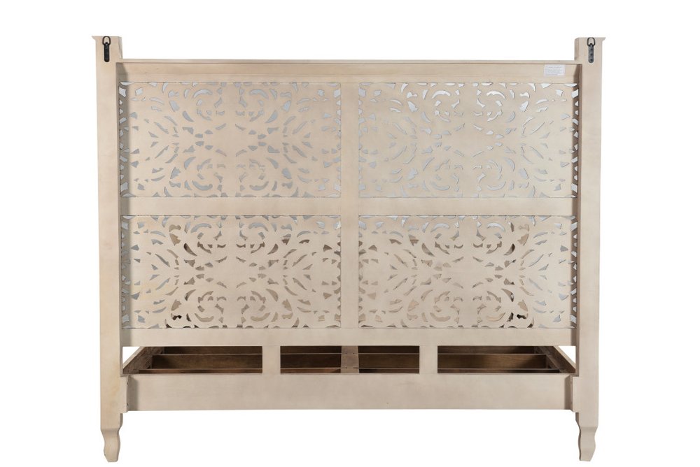 Gray Carved Floral Solid Wood King Bed Frame HomeRoots