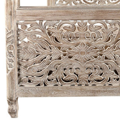 Gray Carved Floral Solid Wood King Bed Frame HomeRoots