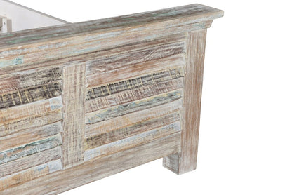 White Carved Geometric Distressed Reclaimed Wood Queen Bed Frame HomeRoots