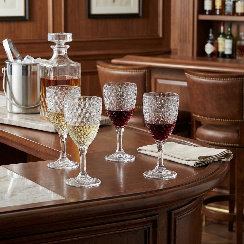 Set of Four Clear Diamond Acrylic Stemmed All Purpose Wine Glass HomeRoots