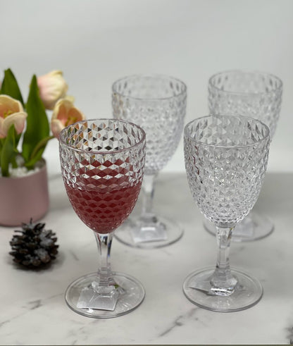 Set of Four Clear Diamond Acrylic Stemmed All Purpose Wine Glass HomeRoots