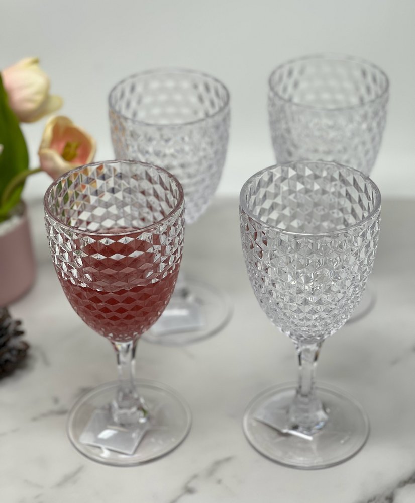 Set of Four Clear Diamond Acrylic Stemmed All Purpose Wine Glass — view 2