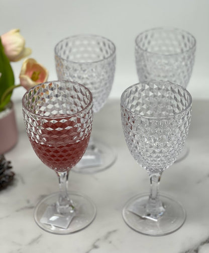 Set of Four Clear Diamond Acrylic Stemmed All Purpose Wine Glass HomeRoots