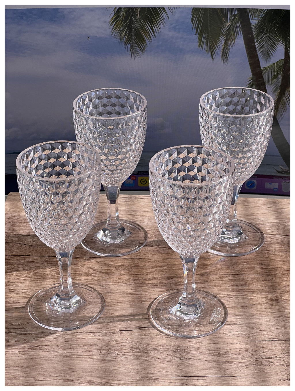 Set of Four Clear Diamond Acrylic Stemmed All Purpose Wine Glass