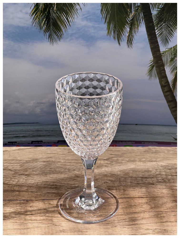Set of Four Clear Diamond Acrylic Stemmed All Purpose Wine Glass HomeRoots