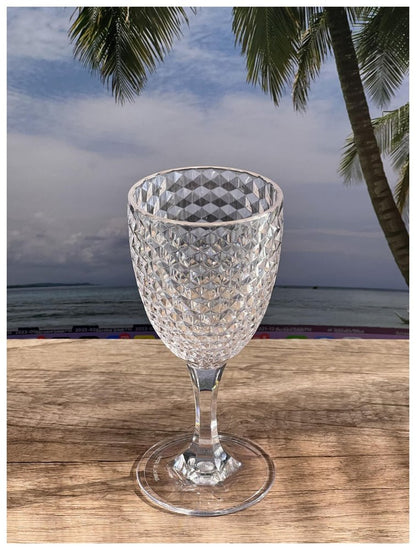 Set of Four Clear Diamond Acrylic Stemmed All Purpose Wine Glass HomeRoots