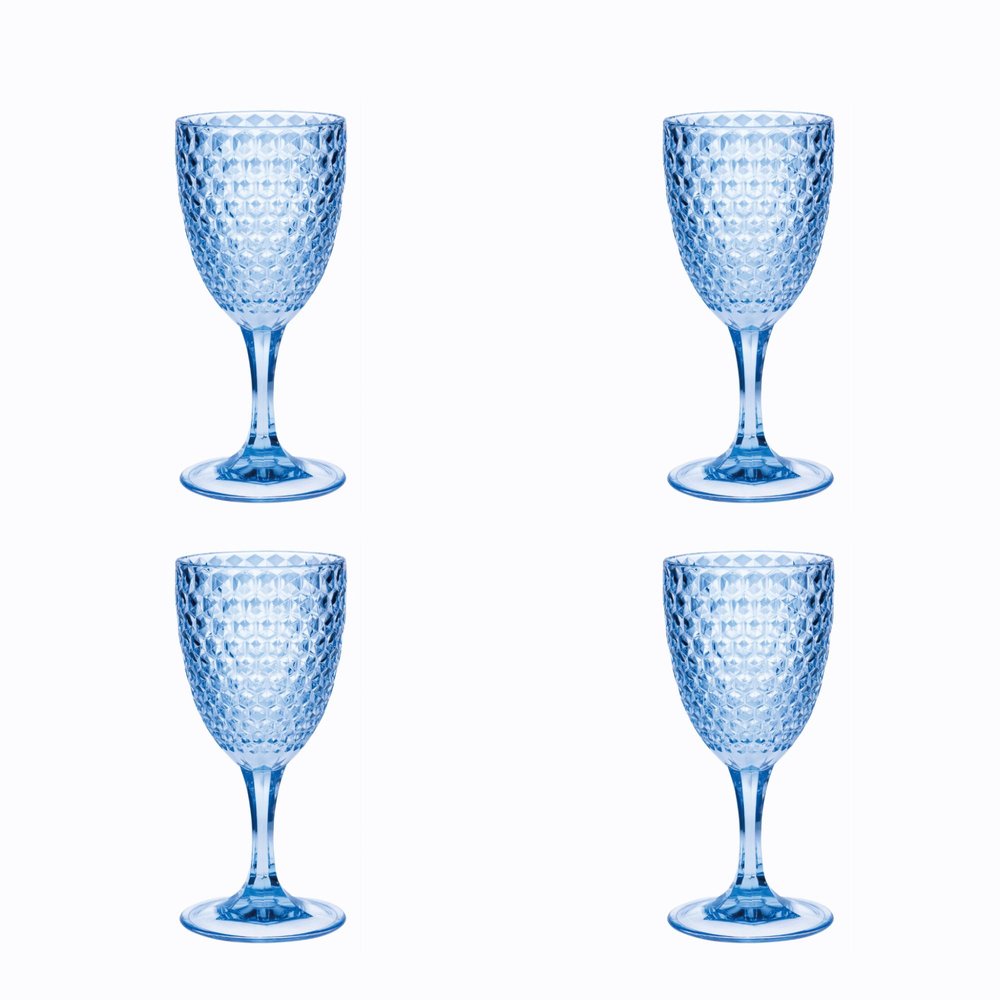 Set of Four Blue Diamond Acrylic Stemmed All Purpose Wine Glass HomeRoots