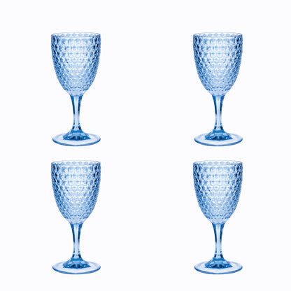 Set of Four Blue Diamond Acrylic Stemmed All Purpose Wine Glass HomeRoots