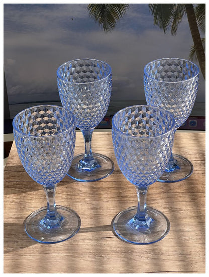 Set of Four Blue Diamond Acrylic Stemmed All Purpose Wine Glass HomeRoots