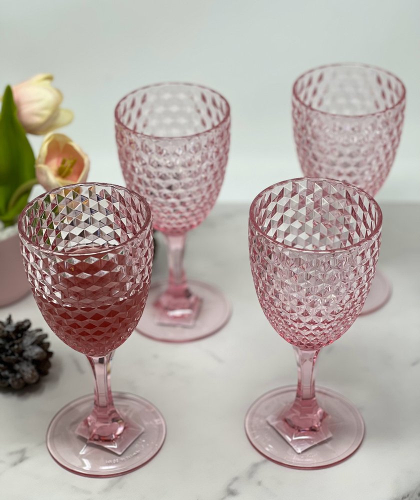 Set of Four Pink Diamond Acrylic Stemmed All Purpose Wine Glass HomeRoots