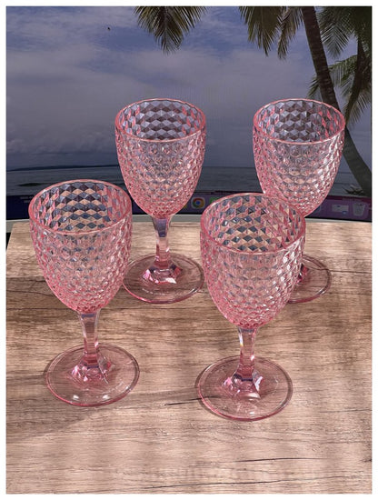 Set of Four Pink Diamond Acrylic Stemmed All Purpose Wine Glass HomeRoots