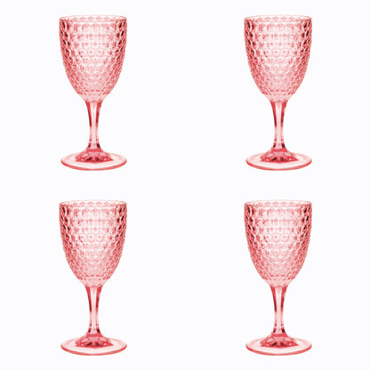 Set of Four Pink Diamond Acrylic Stemmed All Purpose Wine Glass