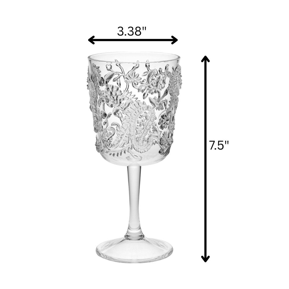 Set of Four Clear Paisley Acrylic Stemmed All Purpose Wine Glass HomeRoots
