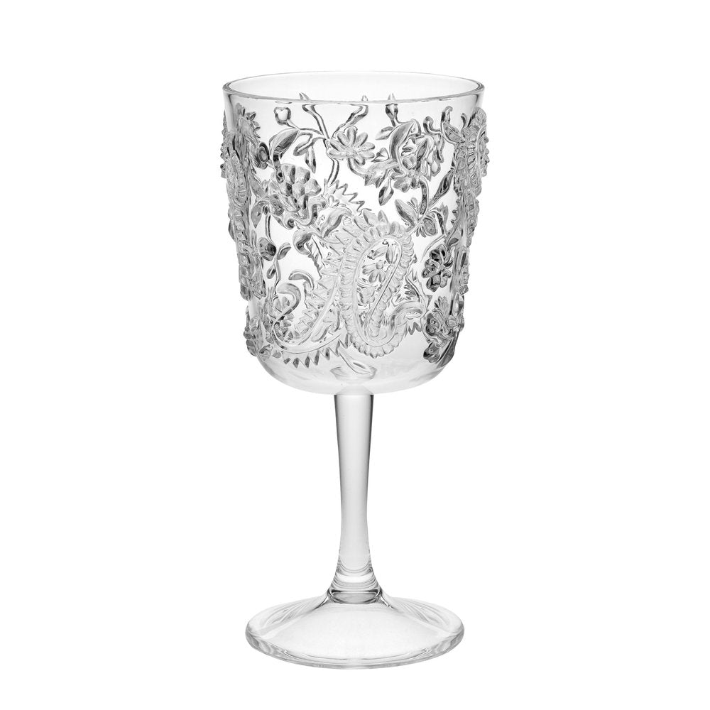 Set of Four Clear Paisley Acrylic Stemmed All Purpose Wine Glass HomeRoots
