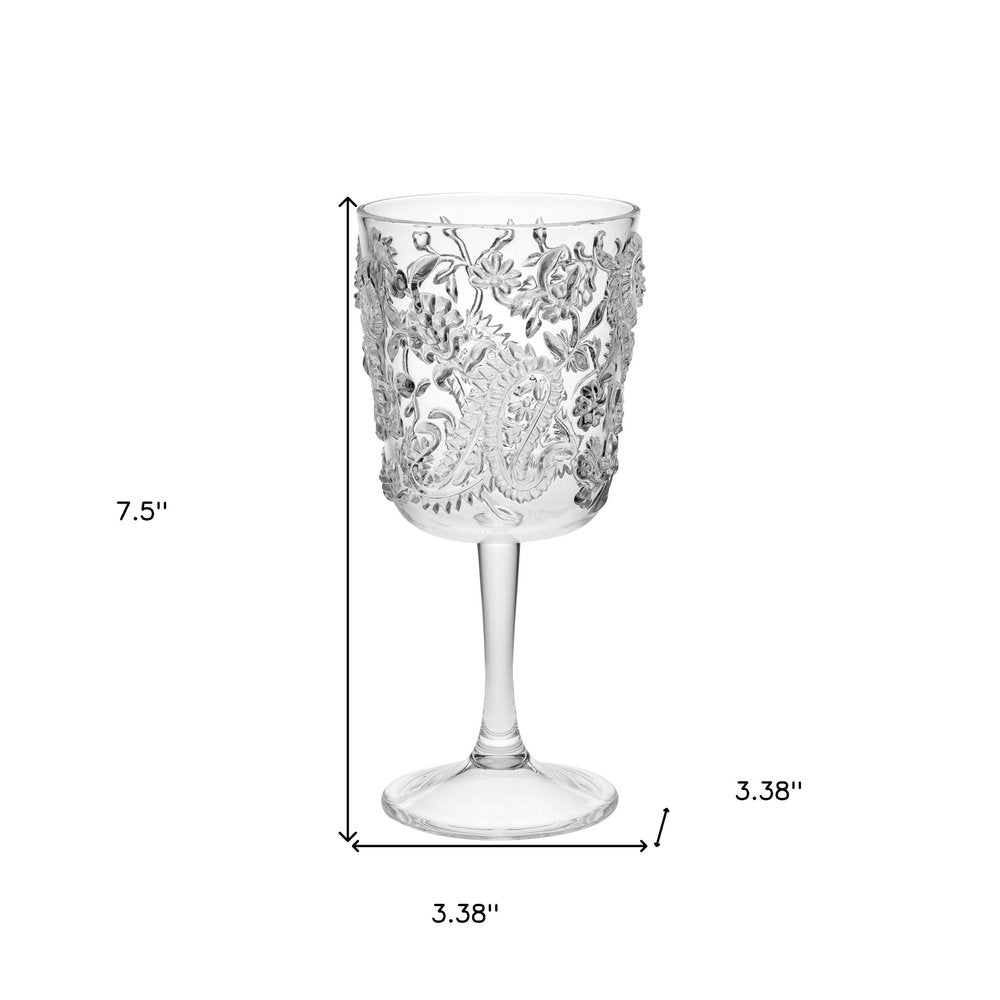 Set of Four Clear Paisley Acrylic Stemmed All Purpose Wine Glass HomeRoots