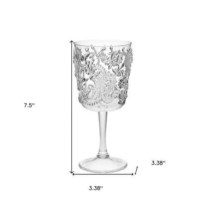 Set of Four Clear Paisley Acrylic Stemmed All Purpose Wine Glass HomeRoots