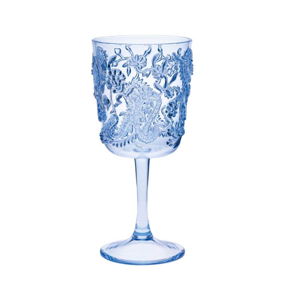 Set of Four Blue Paisley Acrylic Stemmed All Purpose Wine Glass HomeRoots
