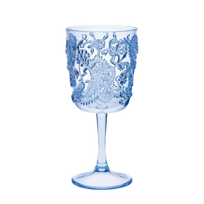 Set of Four Blue Paisley Acrylic Stemmed All Purpose Wine Glass HomeRoots