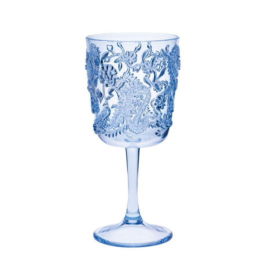 Set of Four Blue Paisley Acrylic Stemmed All Purpose Wine Glass HomeRoots