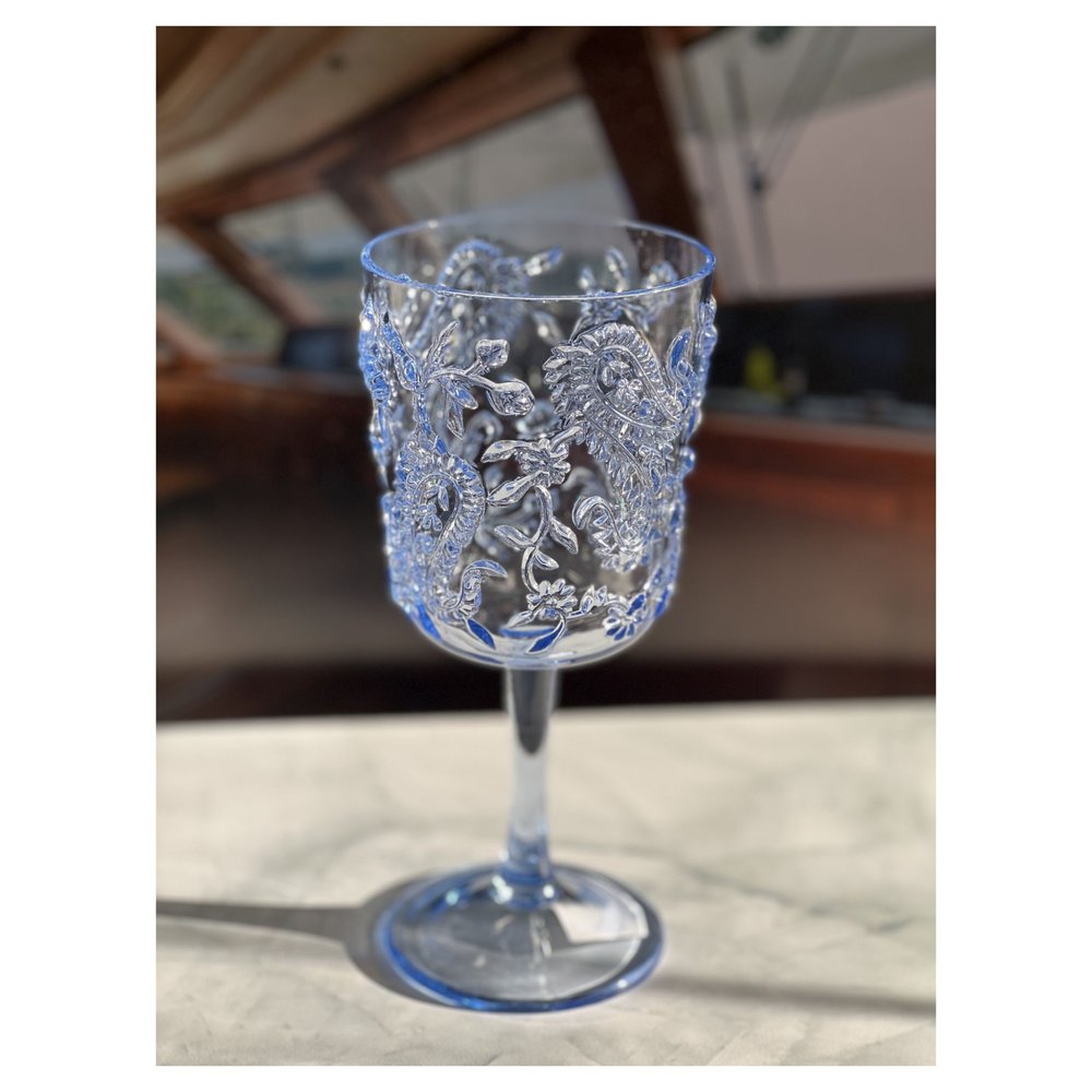 Set of Four Blue Paisley Acrylic Stemmed All Purpose Wine Glass HomeRoots