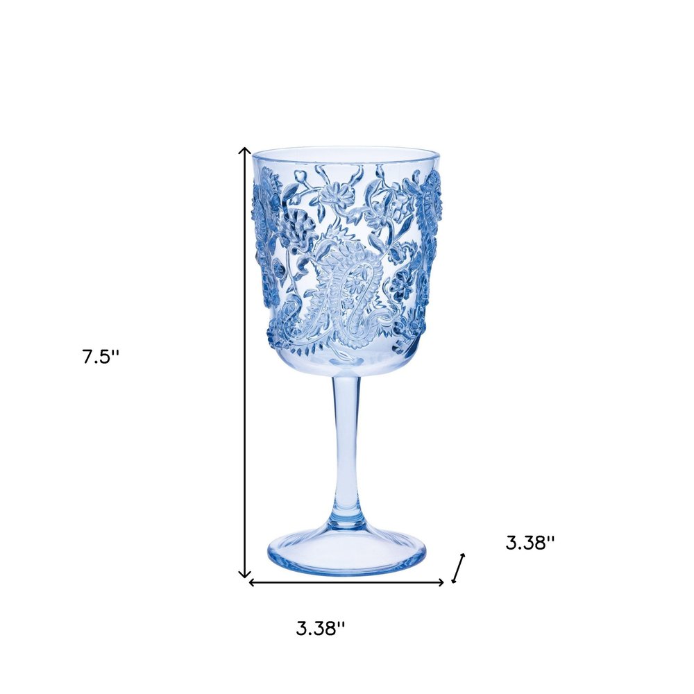 Set of Four Blue Paisley Acrylic Stemmed All Purpose Wine Glass HomeRoots