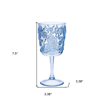 Set of Four Blue Paisley Acrylic Stemmed All Purpose Wine Glass HomeRoots